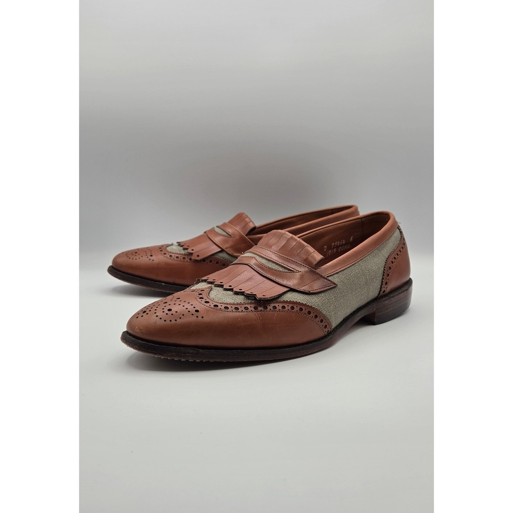 Allen Edmonds Wakefield Men Loafers Size 10 D Brown Leather Linen Kiltie Wingtip